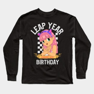 Leap Year February 29th Birthday Leap Year Day Feb 29 Checkered Flag Peace Long Sleeve T-Shirt